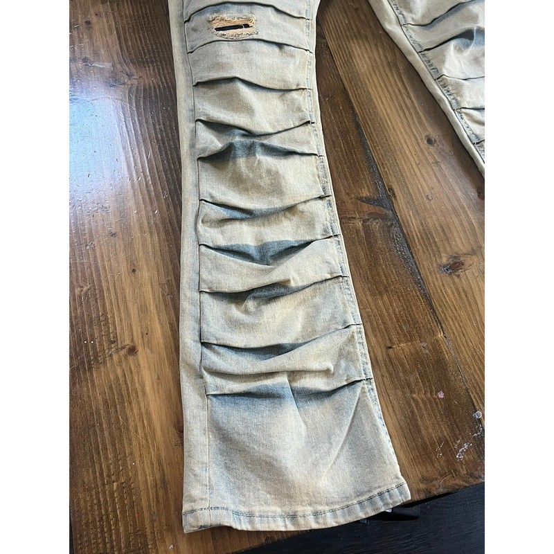 M.Society Dax Flare Fit Mud Tint Distressed Stacked Pleated Jeans 30x34 MS-80434 gallery