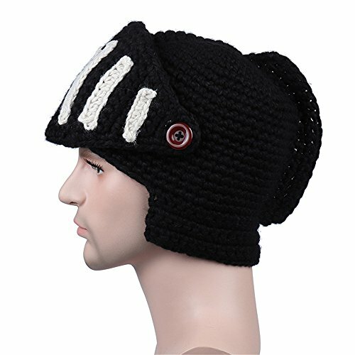Roman Knight Helmet Visor Cosplay Knit Beanie Vinking Hat Cap Wind Mask Black
