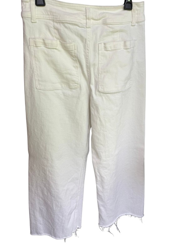 Miou Muse White Wide Leg Crop Jeans Raw Hem High Rise Stretch Denim Size L gallery