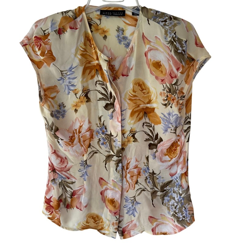 Linda Allard for Ellen Tracy Yellow floral silk blouse size 10