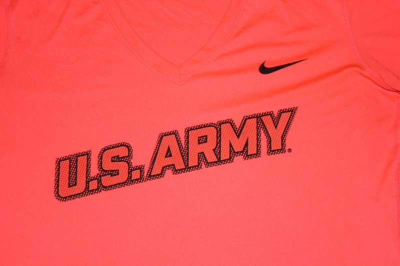 United States US Army Nike Dri-Fit ladies neon orange v-neck fitted top Medium gallery