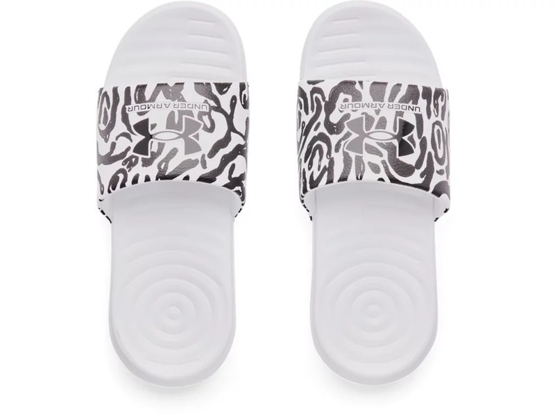 Under Armour 3024436 Women's UA Ansa Graphic Fix Slides, White/Black, Size 9 gallery