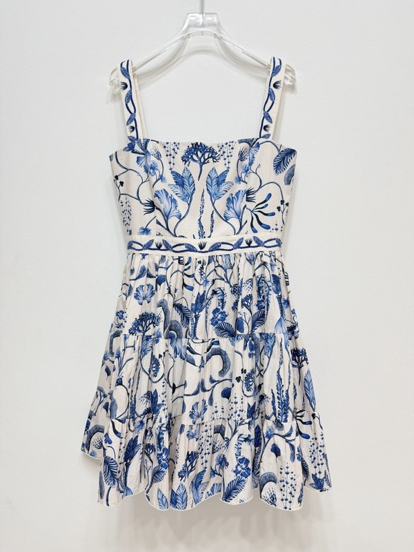 Self Portrait blue Printed fabric Strapless dress A-line skirt gallery