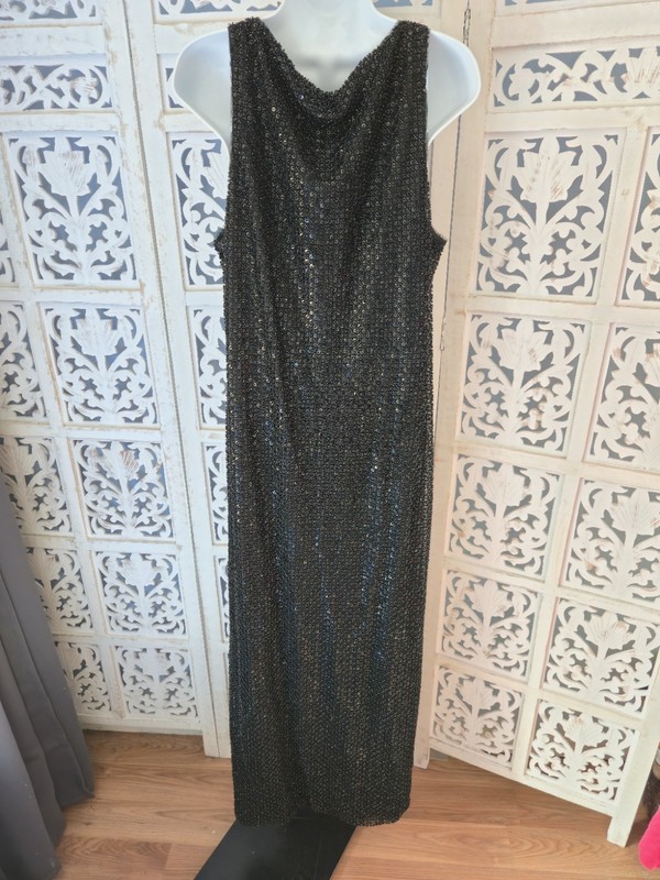 Donna Karen Black Sequin Designer Cocktail Maxi Formal Gala Evening Wedding Prom gallery