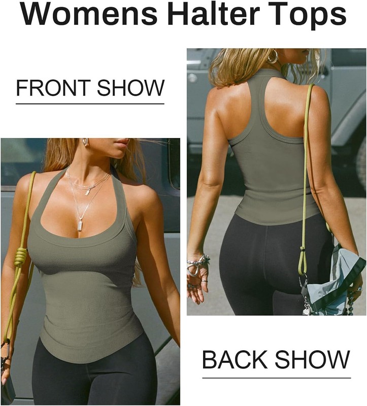 Womens Halter Top Deep Scoop Neck Low Cut Racerback Tank Top for Women gallery