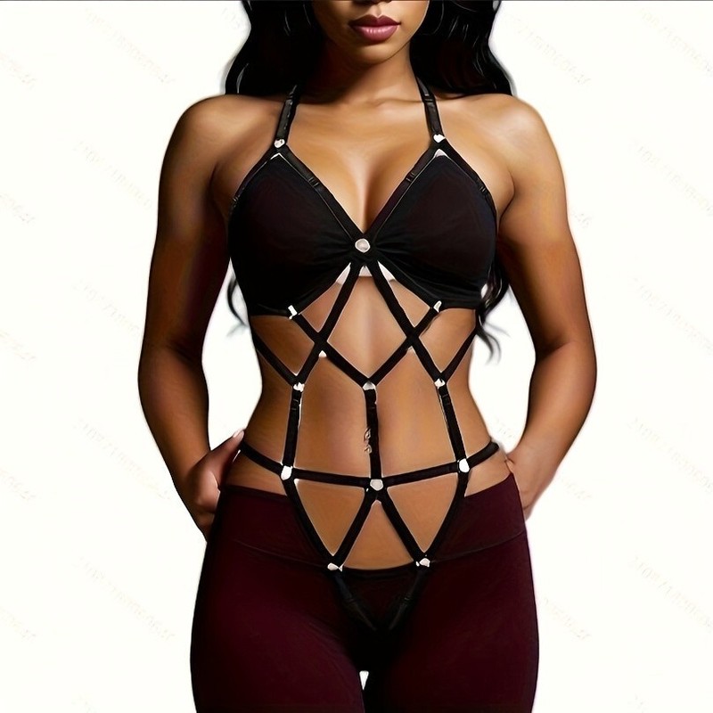 Women Harness Cupless Cage Bra Set Elastic Lingerie Adjustable Sexy Strap Belt