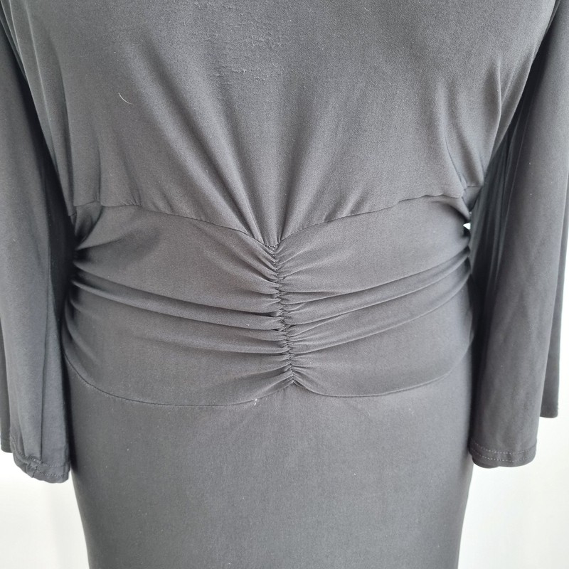 Club L London Maxi Dress UK 20 Black Ruched Open Back Evening Occasion Gothic gallery