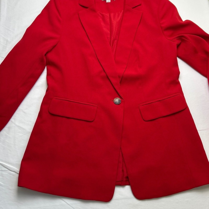 LOFT Women Blazer Red Size 2 Single Button Notched Lapel Lined Flap Pockets gallery