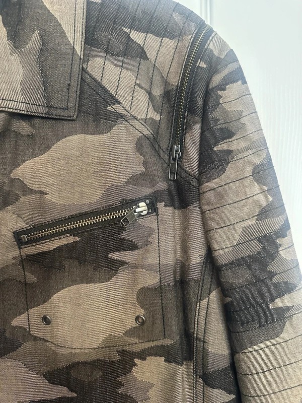PRPS Goods & Co Denim 100% Cotton Blk Camouflage Full Zip Up Moto Jacket SIZE XL gallery