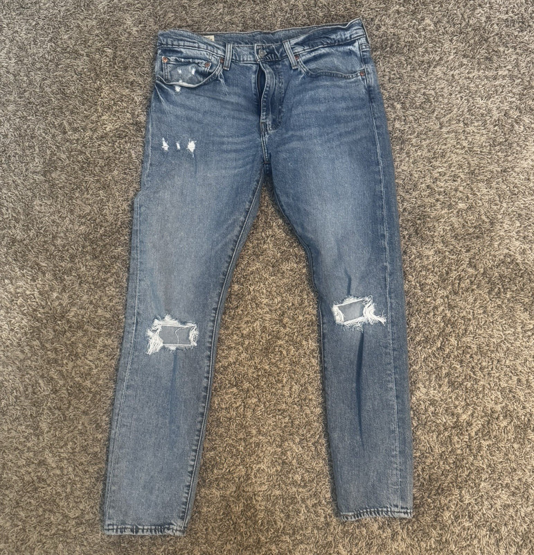 Levi’s Premium 512 Mens Slim Fit Tapered 34×32 Light Wash Distressed Denim Jeans
