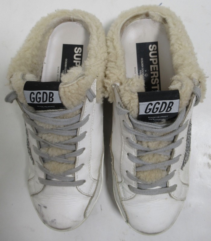 Golden Goose Women's Super-Star Sabot In White Leather and Shearling Lining 7.5 gallery