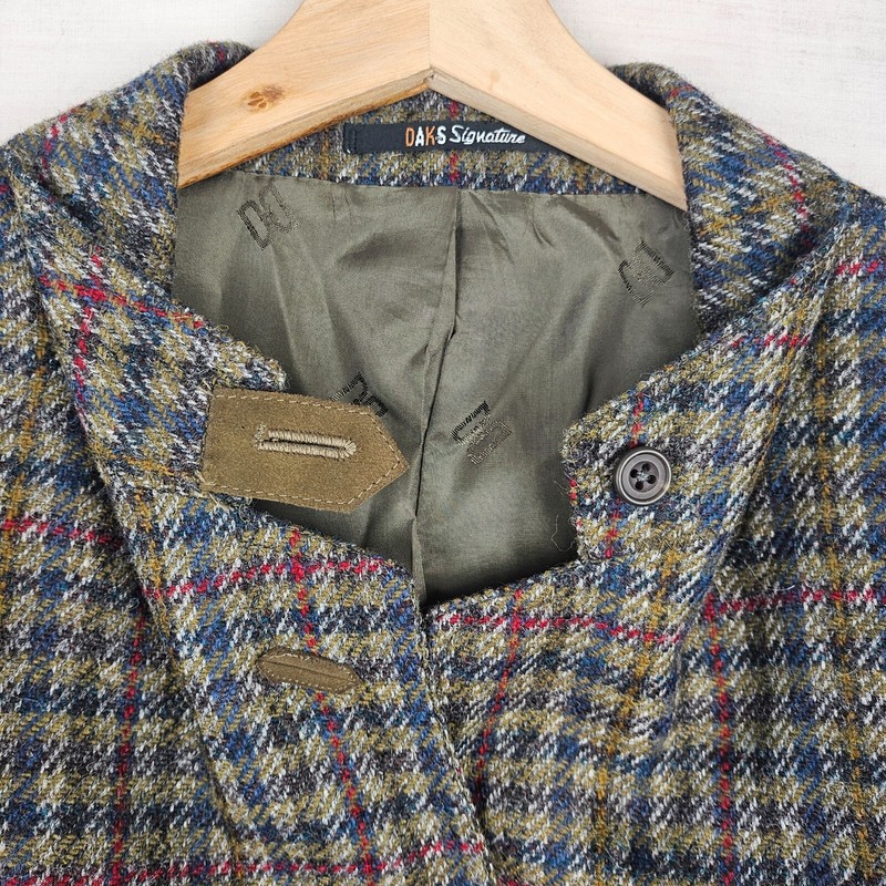 DAKS Signature Womens Tweed Blazer Jacket UK16 Green Blue Beige & Red Wool Check gallery