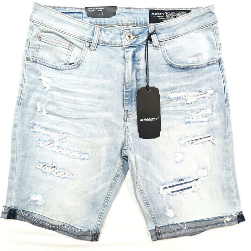 M Society Men’s Light Blue Shorts Ripped Distressed Slim Denim MS-26514