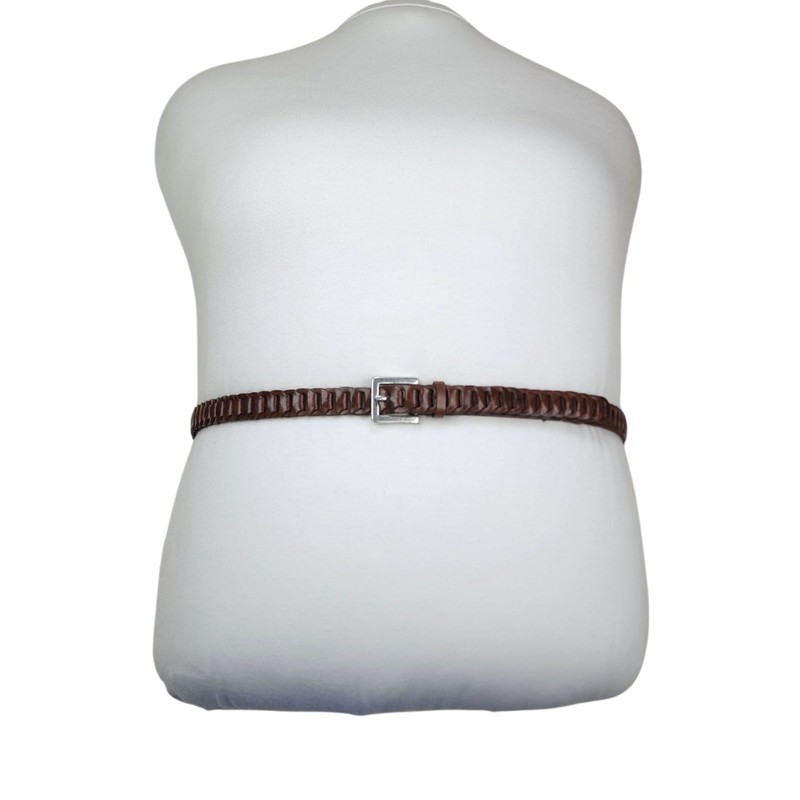 Genuine Bonded Leather Brown Braided Belt With Silver Buckle 42″ Long -3/4″ Wide