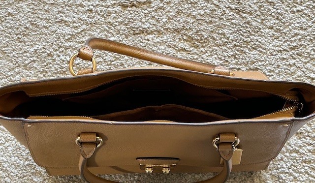 Coach AVARY Crossgrain Leather Tote in Light Saddle, F48629 with charm & bag gallery