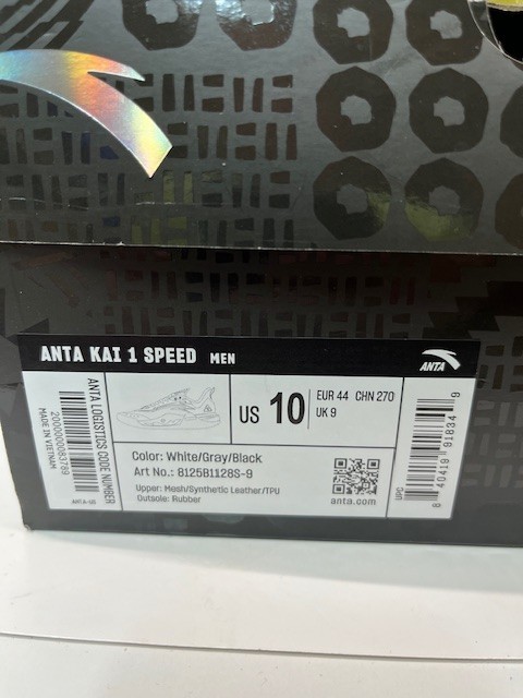 ANTA KAI 1 SPEED Men's Size 10. White/Gray/Black Excellent Condition. gallery