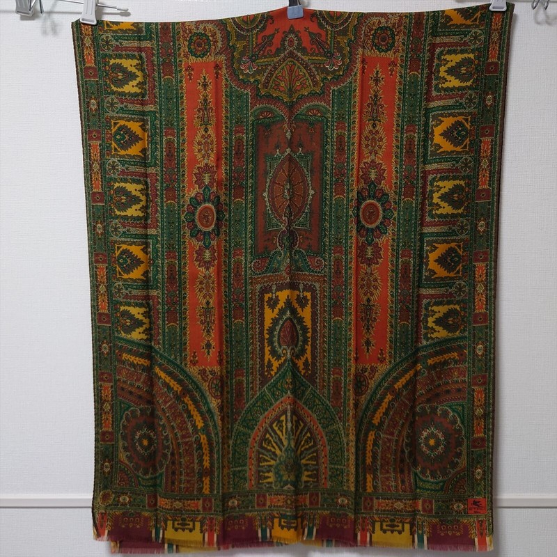 ETRO scarf shawl 160cm 62″ 60cm 23″ rectangle wool silk green gallery