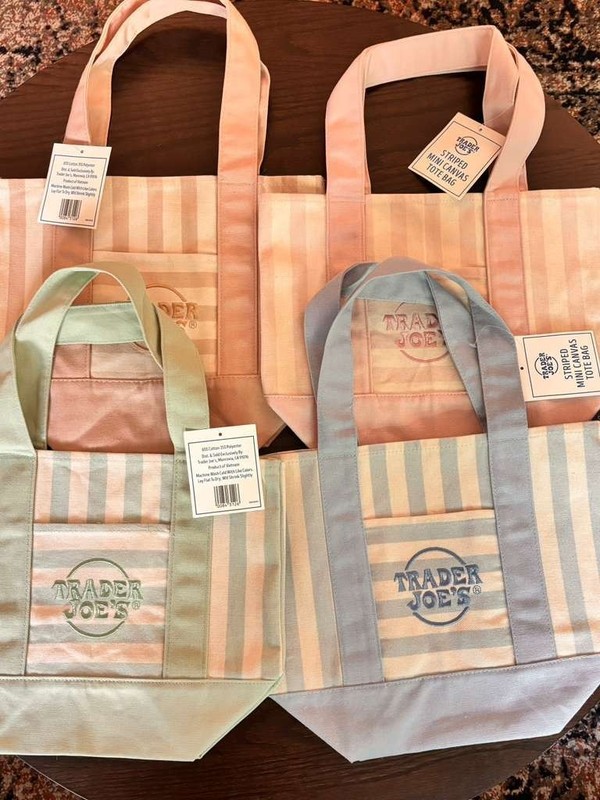 Trader Joes Pastel Stripped Mini Tote Bags MINT & BEIGE ONLY NWT