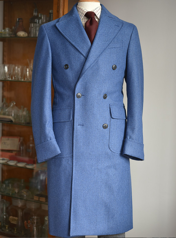 Blue Men's Overcoat Peak Lapel Double Breasted Casual Outdoor Winter Long Coat gallery