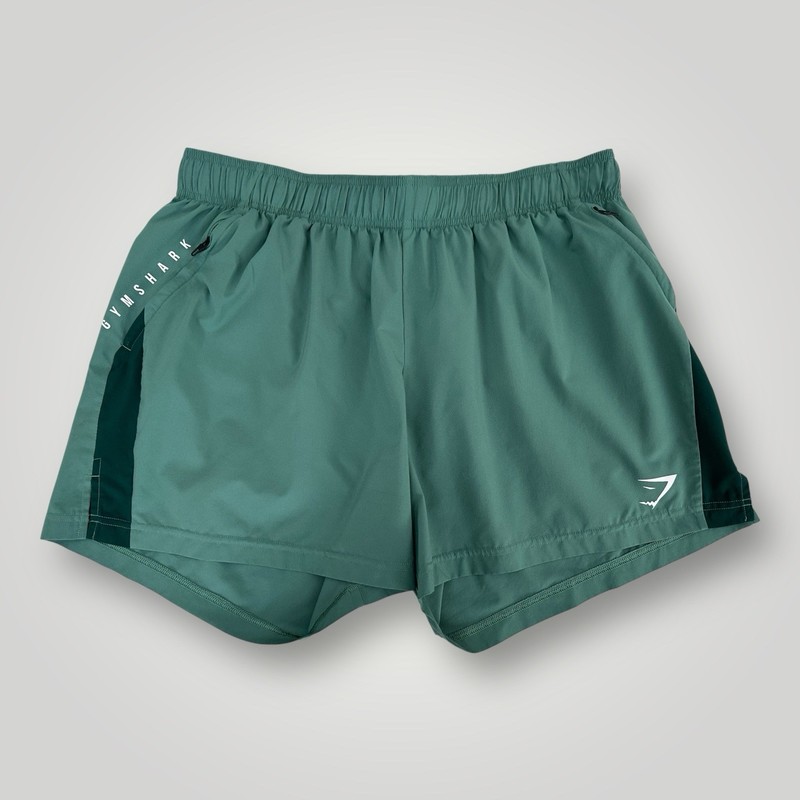 Gymshark A2A8K Shorts Mens 3XL Green Drawstring Activewear Zip Pocket 5 Inch