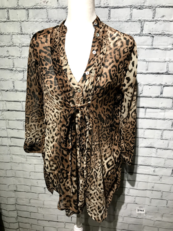 Seductions, Women S/P, Brown Leopard Cheetah Sheer Chiffon See-Through Blouse gallery