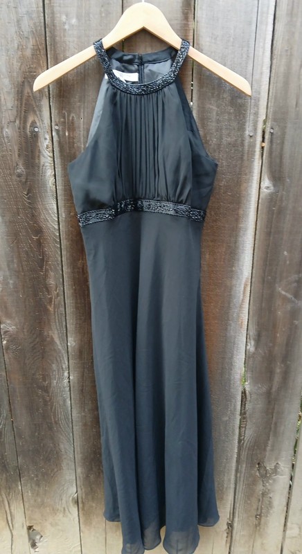 Evan Picone Petite SZ 6P Midi Halter Dress Beaded Empire Waist Lined Sleeveless
