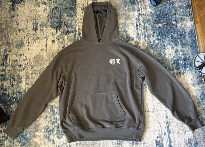 White Fox Archive 6.0 Gray Pullover Hoodie L Graphic Logo Hooded Pockets