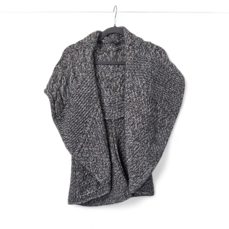 Elsamanda Wool Alpaca Gray Open Draped Chunky Cardigan Sweater Italy, Medium