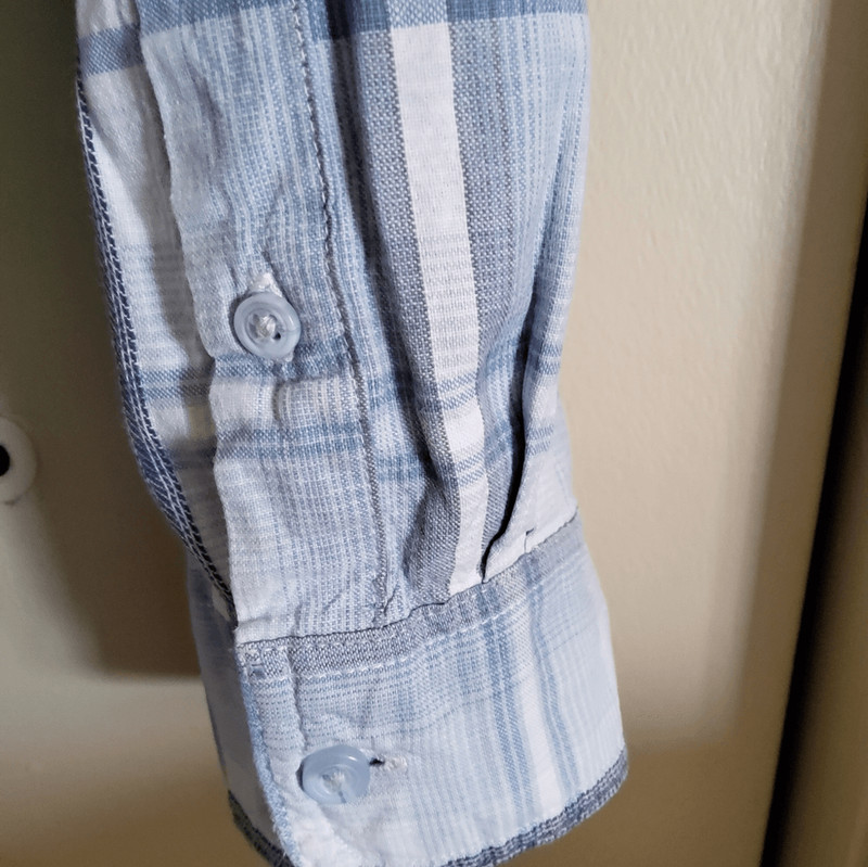 M2 FADED Glory Blue Plaid Men's Button Up Shirt w Band Collar & Long Sleeves gallery