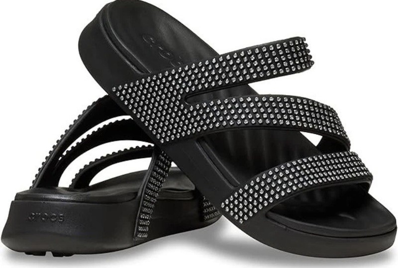 Crocs Getaway Gems Strappy Black Rhinestone Slide Sandals Womens 9 – 212584-001