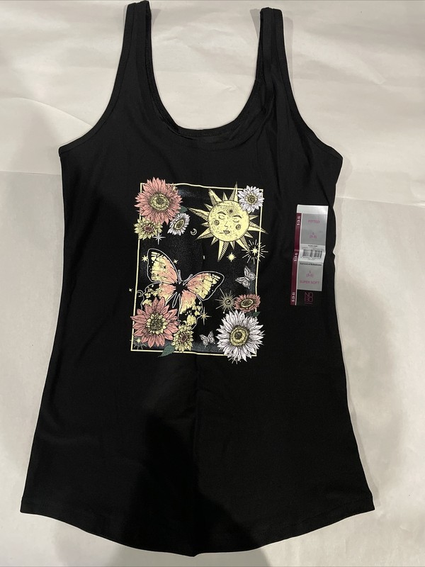 NO BOUNDARIES FITTED SOFT BLACK CELESTIAL SCOOP Stretch Knit TANK SZ. Jr. S*