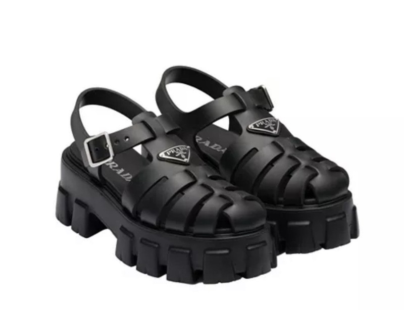 PRADA Black Monolith Platform Sandals Size 40 EU Buckle Strap /224*