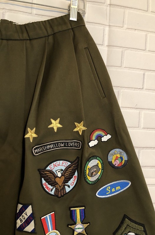 Mira Mikati Skirt Womens 4 Green Embroidered Scout Patches Pockets Elastic Waist gallery