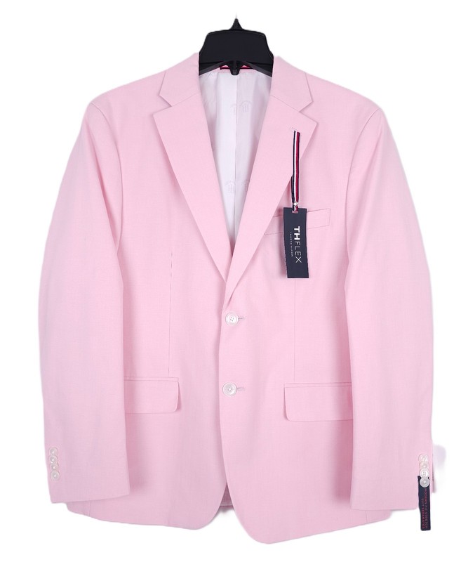 Tommy Hilfiger Mens Modern Fit Suit Jacket Blazer 42S Light Pink Solid Chambray