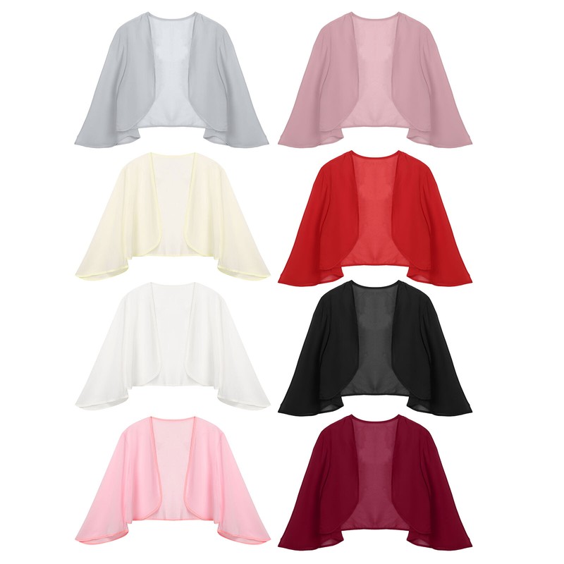US Women's 3/4 Sleeve Shrugs Cropped Cardigan Chiffon Bolero Open Front Jacket gallery