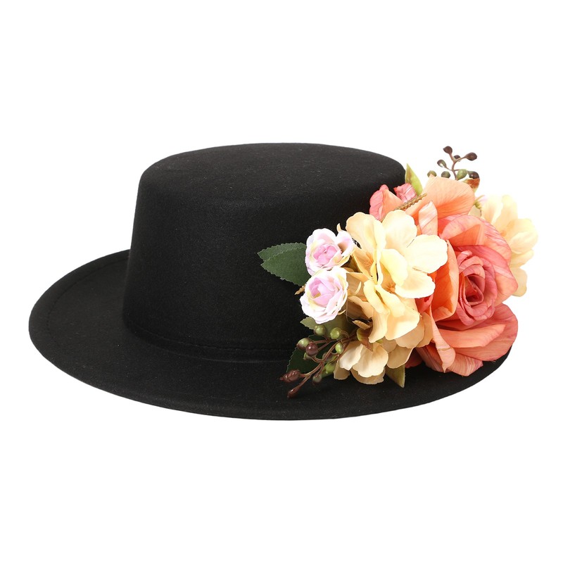 Womens Wide Brim Tea Party Hats Beach Sun Hat Flower Decor Flat-Topped Hat gallery