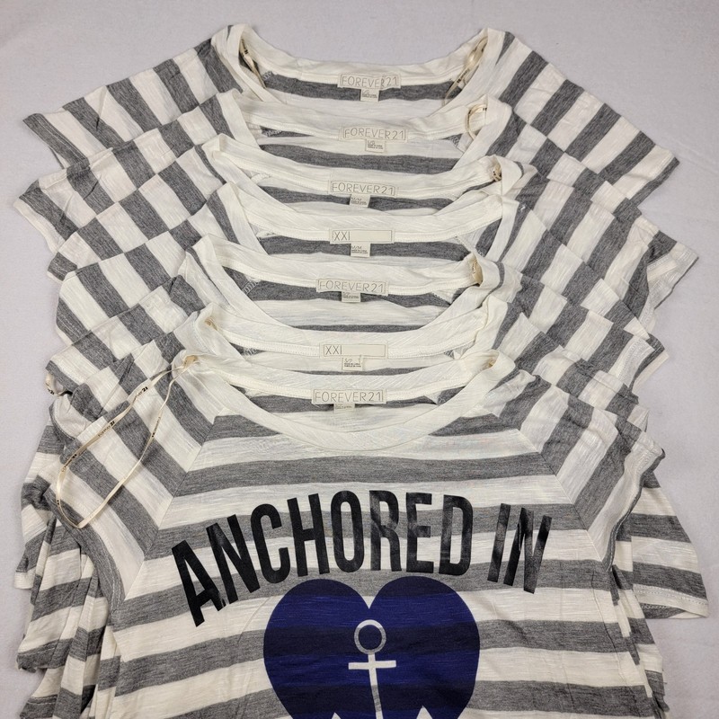 7 Pc Forever 21 Anchored In Love Graphic Tee Shirt Bundle Mixed Size Bulk Lot