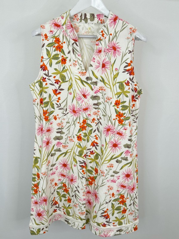 Spartina 449 Cotton Shift Comfort Floral Classic Size XL Green Print Women Dress