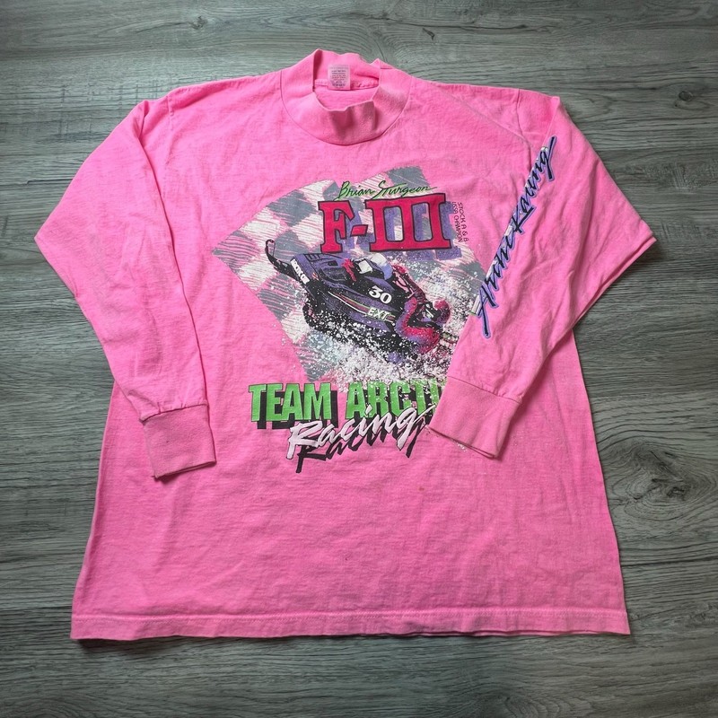 Miller Team Arctic Racing Shirt Mens XL Pink Vintage 90s Snowmobile Long Sleeve