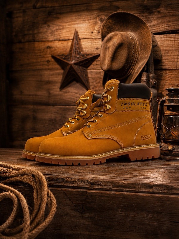 JERKO Men’s Genuine Leather Work Boots Brown Lace-Up Outdoor Hiking Construction gallery