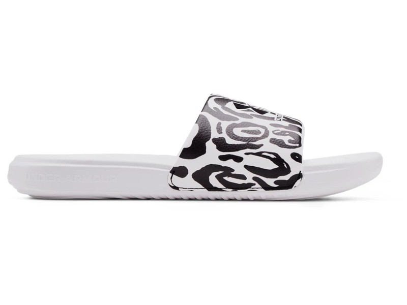 Under Armour 3024436 Women's UA Ansa Graphic Fix Slides, White/Black, Size 9 gallery