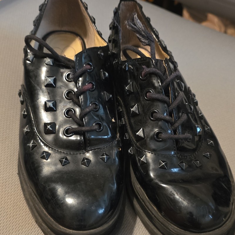 Jessica Simpson Black sythetic Platformish Studded Lace-Up Round Toe Heel US 7.5