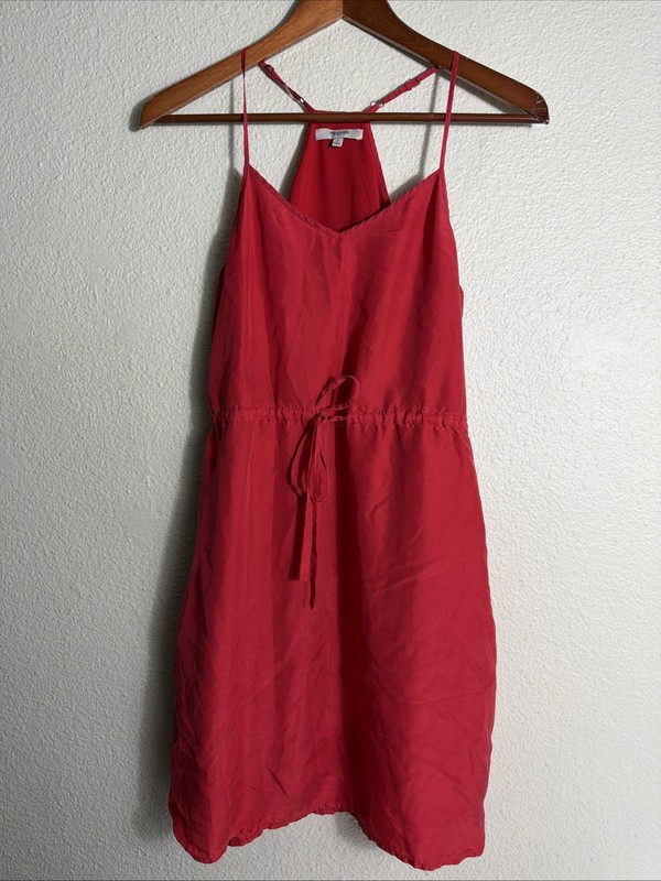$128 Madewell Drawstring Racerback 100% Silk Daybreak Dress Red Size 0
