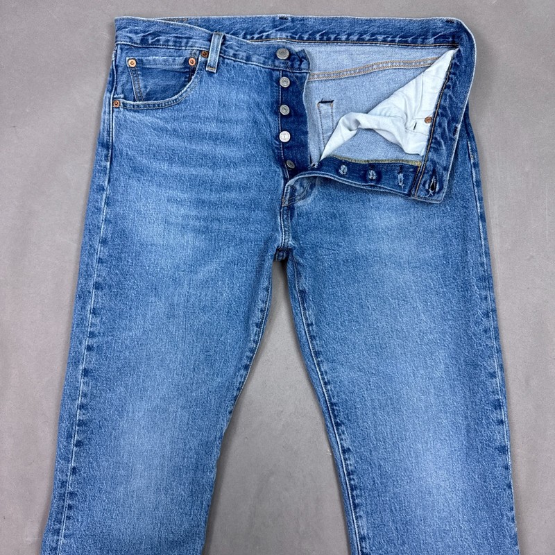 Levis 501 Jeans Mens 34×30 Blue Button Fly Big E Modern Denim Pants (Tag33x30)