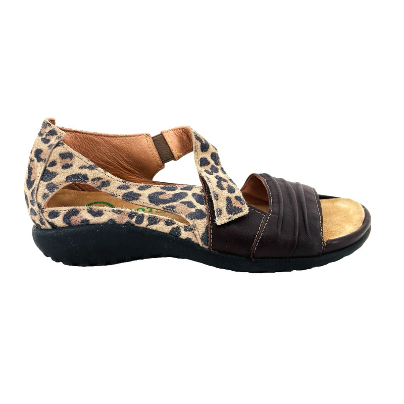 Womens 5-5.5 36 Naot Papaki Brown Leather Leopard Print Flat Comfort Sandals