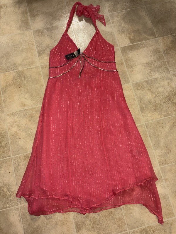 Pink Glitter Sleeveless Strappy V-Neck Party Cocktail Dress ECI New York NWT
