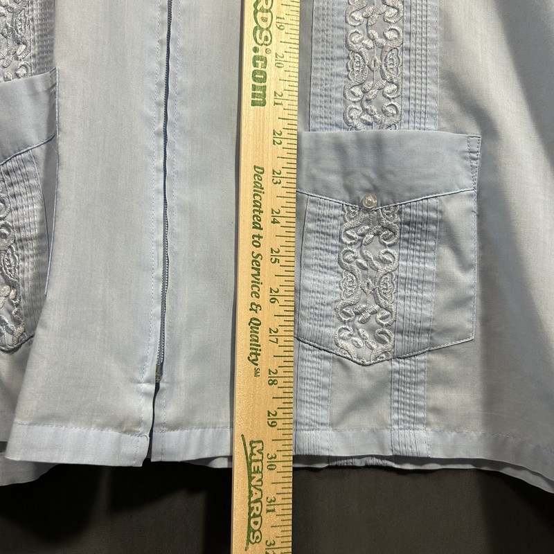 Haband Guayabera Shirt Mens XL Extra Large Light Blue Short Sleeve Full Zip gallery