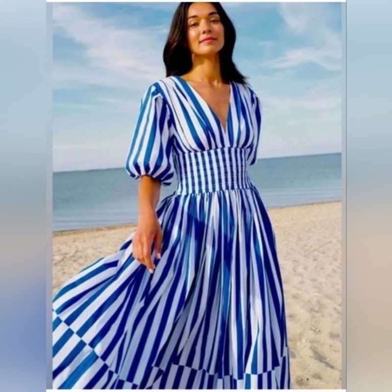 AYR Blue and White Striped Maxi Dress