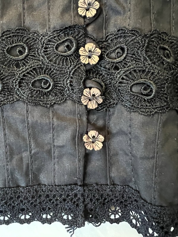 Nanette Lepore Karma Corset Top 0 Black Lace Crochet Flower Button Rare NWT $265 gallery