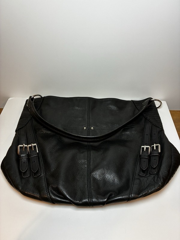 B. Makowsky Black Leather Hobo Bag Silver Hardware